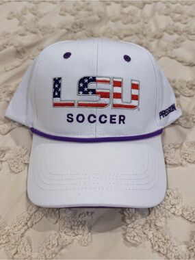 LSU Soccer White Cap with Purple Trim
